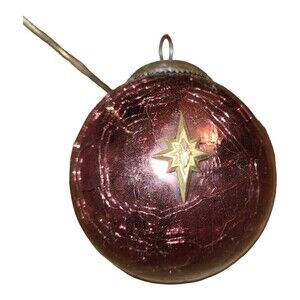 Vintage Kugel Amethyst Crackle Glass 3" Round Christmas Tree Ornament w/ Stand